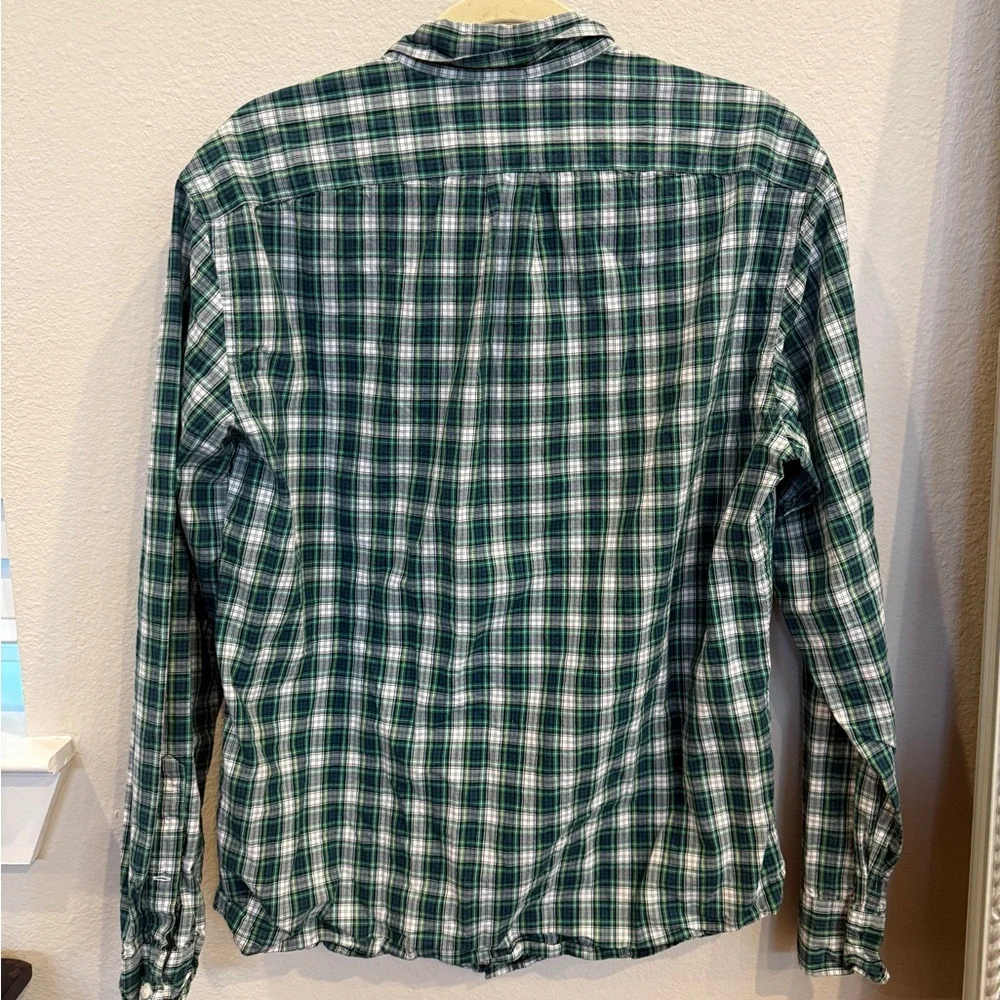 J. Crew Green and White Plaid Casual Shirt